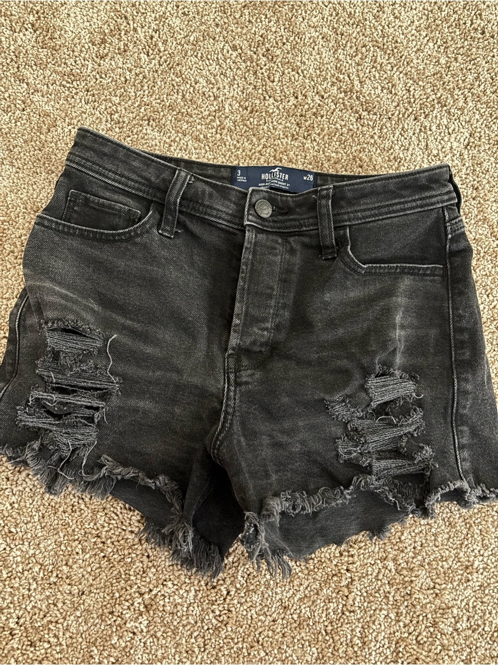 Hollister Black Washed Distressed Denim Cutoff Shorts